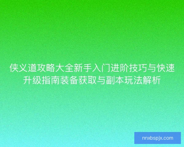 侠义道攻略大全新手入门进阶技巧与快速升级指南装备获取与副本玩法解析